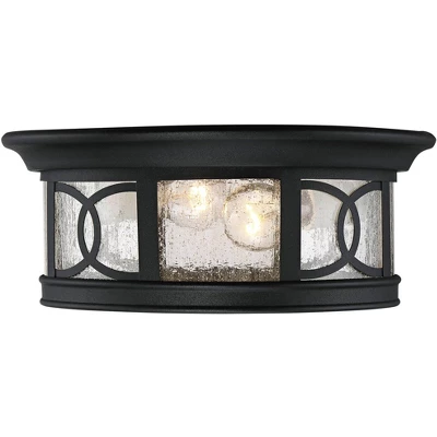 John Timberland Flush Mount Outdoor Ceiling Light Fixture Black 12" Seedy Glass For Exterior House Porch 3 John Timberland Flush Mount Outdoor Ceiling Light Fixture Black 12" Seedy Glass For Exterior House Porch - Image 3