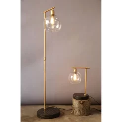 Metal And Wood Floor Lamp With Glass Globe Shade Gold - Storied Home
