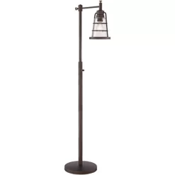 Franklin Iron Works Industrial Rustic Farmhouse Floor Lamp With USB Port 61" Tall Oil Rubbed Bronze Downbridge LED Seeded Glass Shade For Living Room -Lighting Specialty Shop GUEST 832e0afe 713a 4e76 94b6 5a0b2270be2e