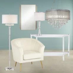 Possini Euro Design Jolie Chrome Chandelier Lighting 20" Wide Modern Crystal Silver Fabric Shade 7-Light Fixture For Dining Room House Kitchen Island -Lighting Specialty Shop GUEST 83d4224f e103 42b2 8e6d 82380585f94d