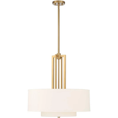 Possini Euro Design Sundry Warm Brass Pendant Chandelier 24" Wide Modern Double Drum Shades 4-Light Fixture For Dining Room House Foyer Kitchen Island 5 Possini Euro Design Sundry Warm Brass Pendant Chandelier 24" Wide Modern Double Drum Shades 4-Light Fixture For Dining Room House Foyer Kitchen Island - Image 5