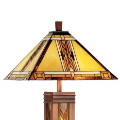 Robert Louis Tiffany Mission Floor Lamp With Nightlight 62.5" Tall Walnut Wood Column Stained Glass Shade For Living Room Reading Bedroom -Lighting Specialty Shop GUEST 8576509c 02fb 4b9b 9354 3750353f11f6