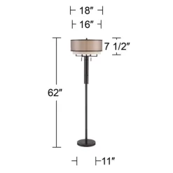 Franklin Iron Works Alamo Industrial Rustic Floor Lamp 62" Tall Bronze Metal Sheer Organza Outer Linen Fabric Inner Double Drum Shade For Living Room -Lighting Specialty Shop GUEST 87497bf2 97ca 4005 93f7 1d7a653b1bc3