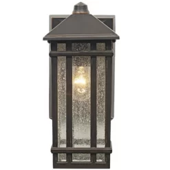 Kathy Ireland Sierra Craftsman Mission Outdoor Wall Light Fixture Rubbed Bronze 10 1/2" Frosted Seeded Glass Panels For Post Exterior Barn Deck House -Lighting Specialty Shop GUEST 87767b1b aa0e 4042 99ba ea7f1ec2d98c