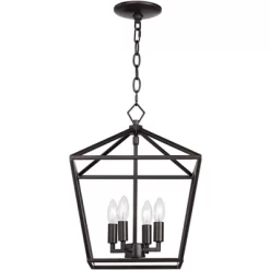 Franklin Iron Works Queluz Bronze Pendant Chandelier 13" Wide Industrial Rustic Geometric Cage 4-Light Fixture For Dining Room House Kitchen Island -Lighting Specialty Shop GUEST 87eded21 3400 4dcf a577 fb5d85140722