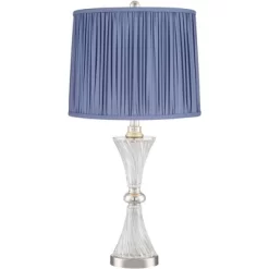 Regency Hill Luca Modern Table Lamps Set Of 2 25 1/2" High Twisted Glass With USB Charging Port Blue Shirred Shade For Bedroom Living Room Desk Office -Lighting Specialty Shop GUEST 880ef1a0 4fed 4512 ae4c 3a372f00034d