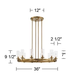 Stiffel Aron Brass Gold Wagon Wheel Chandelier 36" Wide Modern Clear Glass Shade 12-Light Fixture For Dining Room House Foyer Kitchen Island Entryway -Lighting Specialty Shop GUEST 88d8c7b6 0e62 4861 b7e2 84d56dd80bde