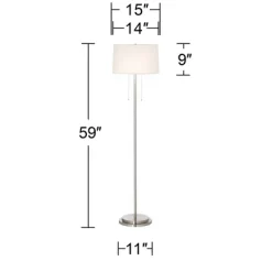 Possini Euro Design Simplicity Modern Floor Lamp 59" Tall Brushed Nickel Silver Off White Tapered Drum Shade For Living Room Bedroom Office House Home -Lighting Specialty Shop GUEST 899d3371 1b6f 4f83 a644 affa9374ec89