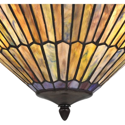 Robert Louis Tiffany Bronze Pendant Chandelier 20" Wide Rustic Peacock Stained Art Glass 3-Light Fixture For Dining Room House Kitchen Island Entryway 3 Robert Louis Tiffany Bronze Pendant Chandelier 20" Wide Rustic Peacock Stained Art Glass 3-Light Fixture For Dining Room House Kitchen Island Entryway - Image 3