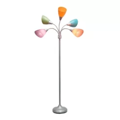 67" Contemporary Multi 5-Head Adjustable Gooseneck Floor Lamp With Shades - Simple Designs
