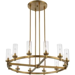 Stiffel Aron Brass Gold Wagon Wheel Chandelier 36" Wide Modern Clear Glass Shade 12-Light Fixture For Dining Room House Foyer Kitchen Island Entryway -Lighting Specialty Shop GUEST 8b93172a 7885 4bd3 b114 fdcfe1bcfe18