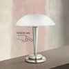 360 Lighting Deco Modern Accent Table Lamp 17" High Brushed Steel Touch On Off White Glass Dome Shade For Bedroom Bedside Nightstand Office Family