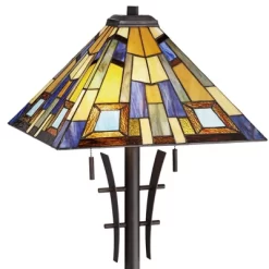 Robert Louis Tiffany Asian-Inspired Floor Lamp 62" Tall Bronze Iron Tiffany Style Jewel Tone Art Glass Shade For Living Room Reading Bedroom Office -Lighting Specialty Shop GUEST 8d28a495 fde2 426b aa3f d6801f7be3f4