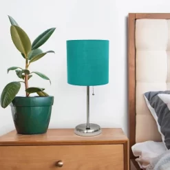 19.5" Bedside USB Port Feature Metal Table Desk Lamp Brushed Steel With Teal Fabric Shade - Creekwood Home -Lighting Specialty Shop GUEST 913a4b71 be53 43f7 bf30 d5663df7fc94