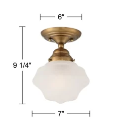 Regency Hill Schoolhouse Floating Modern Farmhouse Ceiling Light Semi Flush Mount Fixture 7" Wide Brass White Glass Shade For Bedroom Living Room Home -Lighting Specialty Shop GUEST 91671581 8163 40e5 bfb7 4d9769b967ca