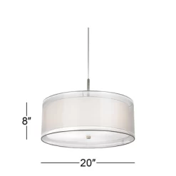 Possini Euro Design Brushed Nickel Pendant Chandelier 20" Wide Modern Organza Outer White Inner Shade 3-Light Fixture For Dining Room Kitchen Island -Lighting Specialty Shop GUEST 919037b2 adb9 4da0 872c a38ebe1d5946