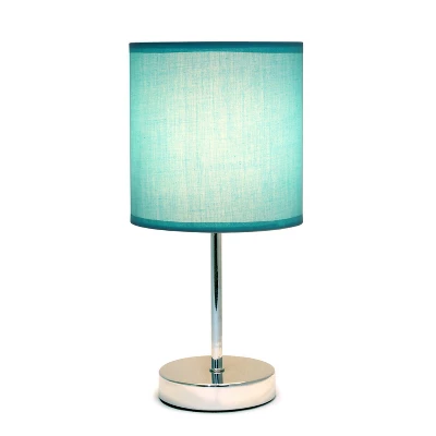 11.81" Traditional Petite Metal Stick Bedside Table Desk Lamp In Chrome With Fabric Shade Blue - Creekwood Home 5 11.81" Traditional Petite Metal Stick Bedside Table Desk Lamp In Chrome With Fabric Shade Blue - Creekwood Home - Image 5