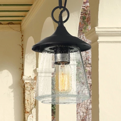 9.5" Metal/Glass Outdoor Pendant Light Black - LNC 1 9.5" Metal/Glass Outdoor Pendant Light Black - LNC