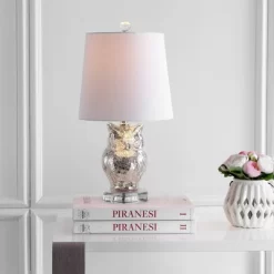 19" Glass/Crystal Night Owl Table Lamp (Includes LED Light Bulb) Silver - JONATHAN Y