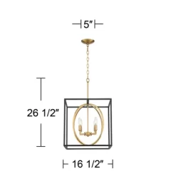 Possini Euro Design Black Warm Brass Cage Foyer Pendant Chandelier 16 1/2" Wide 4-Light Mid Century Modern For Dining Room House -Lighting Specialty Shop GUEST 958042f5 b853 43a3 a9af fc5f9d98f3b4