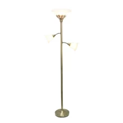 Torchiere Floor Lamp With 2 Reading Lights And Scalloped Glass Shades Antique Brass - Lalia Home