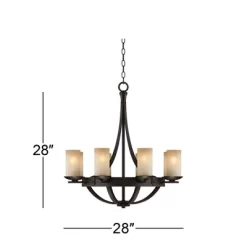 Franklin Iron Works Sperry Bronze Chandelier 28" Wide Rustic Farmhouse Cylinder Scavo Glass Shade 8-Light Fixture For Dining Room House Kitchen Island -Lighting Specialty Shop GUEST 95fcc86a 0bef 4013 9c02 aeb6ca9f16fa