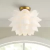 Possini Euro Design Modern Ceiling Light Semi Flush Mount Fixture White Flower Gold Metal 15 3/4" Wide Living Room Bedroom Kitchen