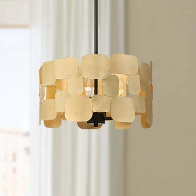 Possini Euro Design Stella Black Pendant Chandelier 15" Wide Modern Gold Leaf Drum Shade 4-Light Fixture For Dining Room House Foyer Kitchen Island 1 Possini Euro Design Stella Black Pendant Chandelier 15" Wide Modern Gold Leaf Drum Shade 4-Light Fixture For Dining Room House Foyer Kitchen Island