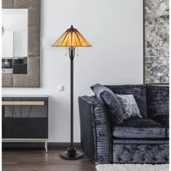 61" Metal/Resin Floor Lamp With Tiffany Art Glass Shade Black - Cal Lighting