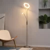 HOMCOM Modern LED 2 Light Floor Lamp, Tall Standing Lamp With Rotatable Ring Light And Height Adjustable Side Light For Living Room Or Bedroom, Silver