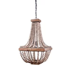 Wood/Metal Framed Chandelier With Wood Bead Draping Cream - Storied Home