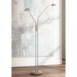 360 Lighting Casper Traditional Pharmacy Floor Lamp 63" Tall Brushed Nickel 2-Light LED Adjustable Arm Swivel Head For Living Room Bedroom