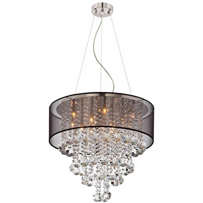 Possini Euro Design Bretton Brushed Nickel Chandelier 22" Wide Modern Clear Glass Crystal Black Sheer Shade 12-Light Fixture For Dining Room Kitchen 4 Possini Euro Design Bretton Brushed Nickel Chandelier 22" Wide Modern Clear Glass Crystal Black Sheer Shade 12-Light Fixture For Dining Room Kitchen - Image 4
