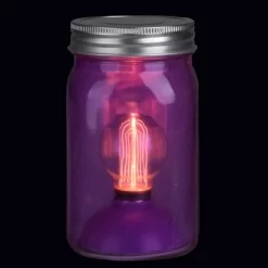 Roman 6.5" Battery Operated LED Edison Bulb Vintage-Style Purple Glass Mason Jar Lantern