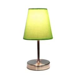10.5" Petite Metal Stick Bedside Table Desk Lamp In Sand Nickel With Fabric Shade Green - Creekwood Home