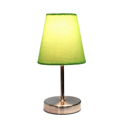 10.5" Petite Metal Stick Bedside Table Desk Lamp In Sand Nickel With Fabric Shade Green - Creekwood Home 1 10.5" Petite Metal Stick Bedside Table Desk Lamp In Sand Nickel With Fabric Shade Green - Creekwood Home