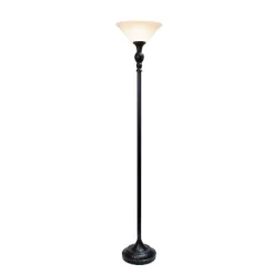 1 Light Torchiere Floor Lamp With Marbleized Glass Shade Black/Brown - Elegant Designs