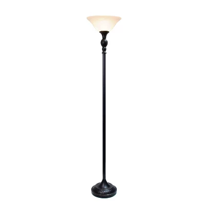 1 Light Torchiere Floor Lamp With Marbleized Glass Shade Black/Brown - Elegant Designs 1 1 Light Torchiere Floor Lamp With Marbleized Glass Shade Black/Brown - Elegant Designs