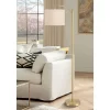 360 Lighting Modern Downbridge Floor Lamp 61 1/2" Tall Warm Gold Metal Off-White Linen Drum Shade For Living Room Reading Bedroom