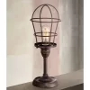 Franklin Iron Works Modern Industrial Desk Table Lamp 17 1/4" High Bronze Wire Cage Edison Bulb For Bedroom Bedside Office