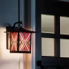 11.75" Stained Glass 1-Light Geometric Bronze Outdoor Lantern Wall Sconce - River Of Goods