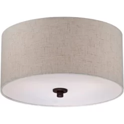 Regency Hill Sylvan Modern Ceiling Light Semi Flush Mount Fixture 14" Wide Bronze 3-Light Oatmeal Fabric Drum Shade For Bedroom Kitchen Living Room -Lighting Specialty Shop GUEST a02f0228 5e2e 4bb5 b0fc a78de8efcac0