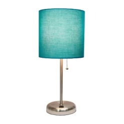19.5" Bedside USB Port Feature Metal Table Desk Lamp Brushed Steel With Teal Fabric Shade - Creekwood Home