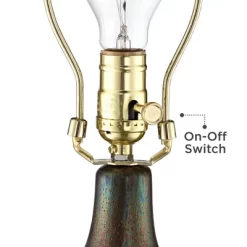 360 Lighting Emma Modern Mid Century Accent Table Lamp 21" High Wood Brown Ceramic Oatmeal Drum Shade For Bedroom Living Room Bedside Nightstand Home -Lighting Specialty Shop GUEST a1230d35 dfeb 4b34 8a51 2316768f8399