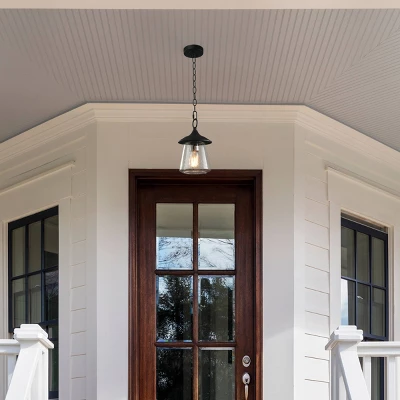 9.5" Metal/Glass Outdoor Pendant Light Black - LNC 2 9.5" Metal/Glass Outdoor Pendant Light Black - LNC - Image 2