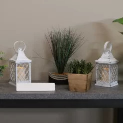 Sunnydaze Decor Sunnydaze 10" Ligonier White Traditional Style Plastic And Glass Battery Operated Indoor LED Candle Lantern 4pk