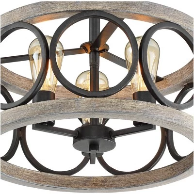 Franklin Iron Works Salima Rustic Farmhouse Ceiling Light Semi Flush Mount 16" Wide Black Gray Wood 3-Light For Bedroom Kitchen Living Room Hallway 2 Franklin Iron Works Salima Rustic Farmhouse Ceiling Light Semi Flush Mount 16" Wide Black Gray Wood 3-Light For Bedroom Kitchen Living Room Hallway - Image 2