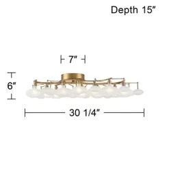 Possini Euro Design Lilypad Modern Ceiling Light Semi Flush Mount Fixture 30 1/4" Wide Warm Brass 12-Light Frosted Glass Shade For Bedroom Living Room -Lighting Specialty Shop GUEST a233a009 bd72 44f5 9f48 3c2effe14b0b