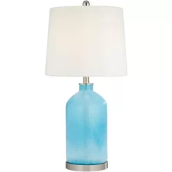 360 Lighting Modern Table Lamps 27 3/4" Tall Set Of 2 With USB Charging Port Blue Glass White Drum Shade For Living Room Bedroom -Lighting Specialty Shop GUEST a296ef56 8ccf 47d5 a514 a36b9f08d5ac