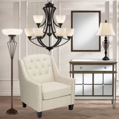 Franklin Iron Works Torchiere Floor Lamp LED 73" Tall Oil Rubbed Bronze Caged Frosted Glass Shade For Living Room Bedroom Office Uplight -Lighting Specialty Shop GUEST a46a648a b6fb 4d94 ad74 bac754252602